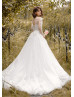 Long Sleeve Beaded Ivory Lace Sparkle Tulle Wedding Dress